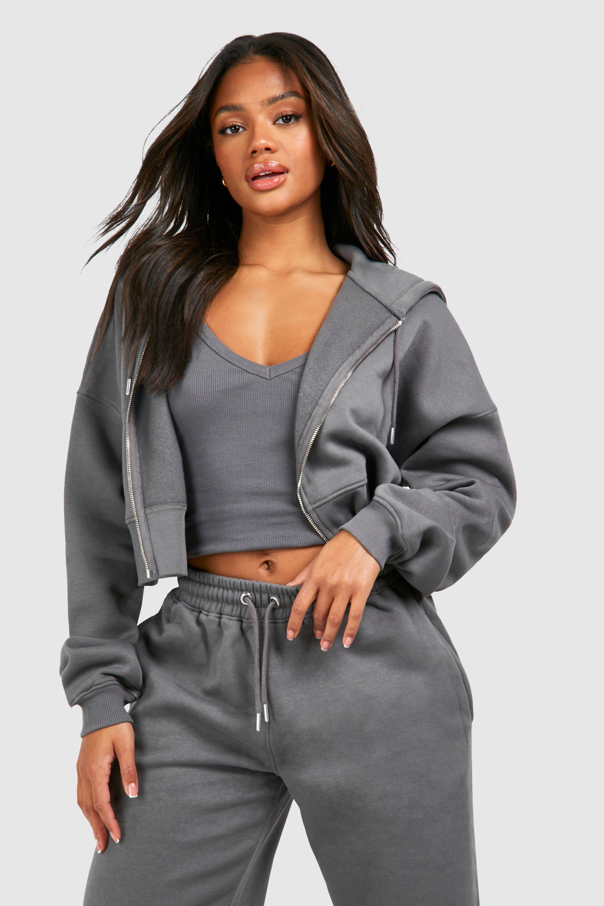 Ribbed V Neck Top 3 Piece Hooded Tracksuit | boohoo