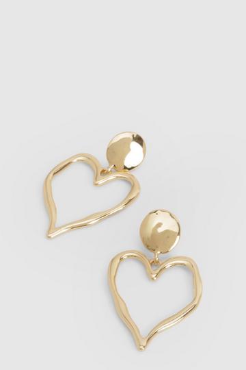 Metallic Gold Abstract Heart Statement Earrings