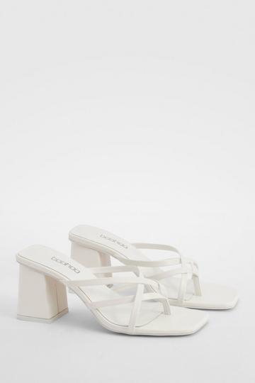 Crossover Strap Toe Post Heeled Mules white