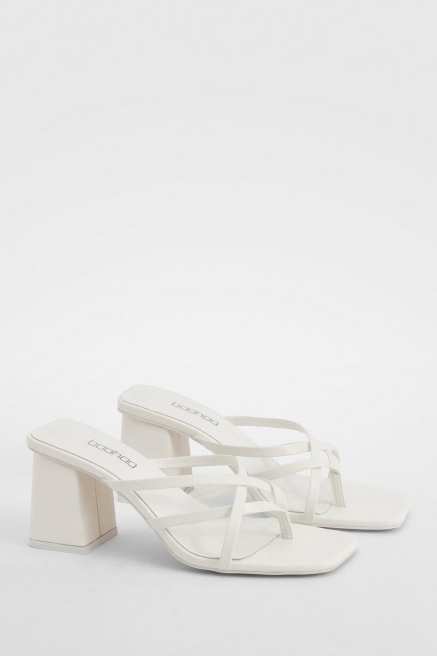 White Crossover Strap Toe Post Heeled Mules image number 1