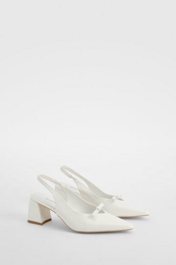 Bow Detail Block Heel Slingback Court Shoes white