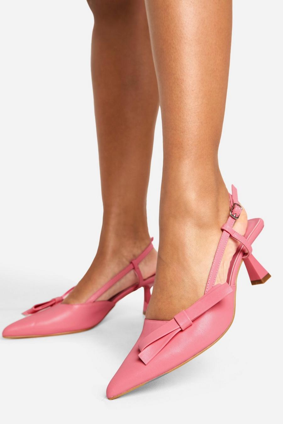 Pink PU Bow Detail Slingback Court Shoes   image number 1