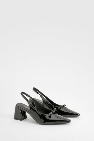 Bow Detail Block Heel Slingback Court Shoes black