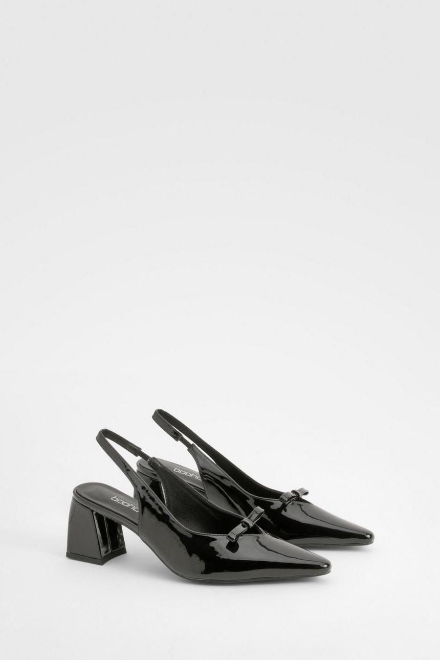 Black Bow Detail Block Heel Slingback Court Shoes image number 1