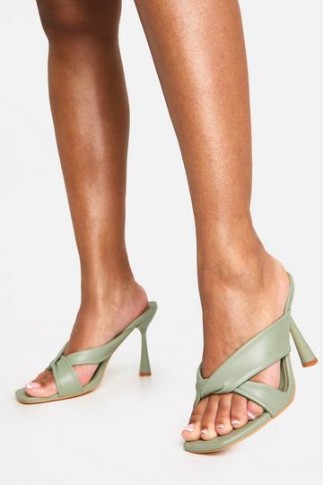 Padded Twist Front Heeled Mules sage