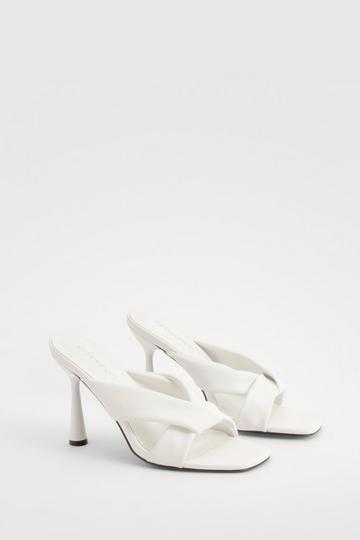 Ecru White Padded Twist Front Heeled Mules