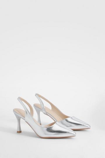 Metallic Asymmetric Slingback Court Heels silver