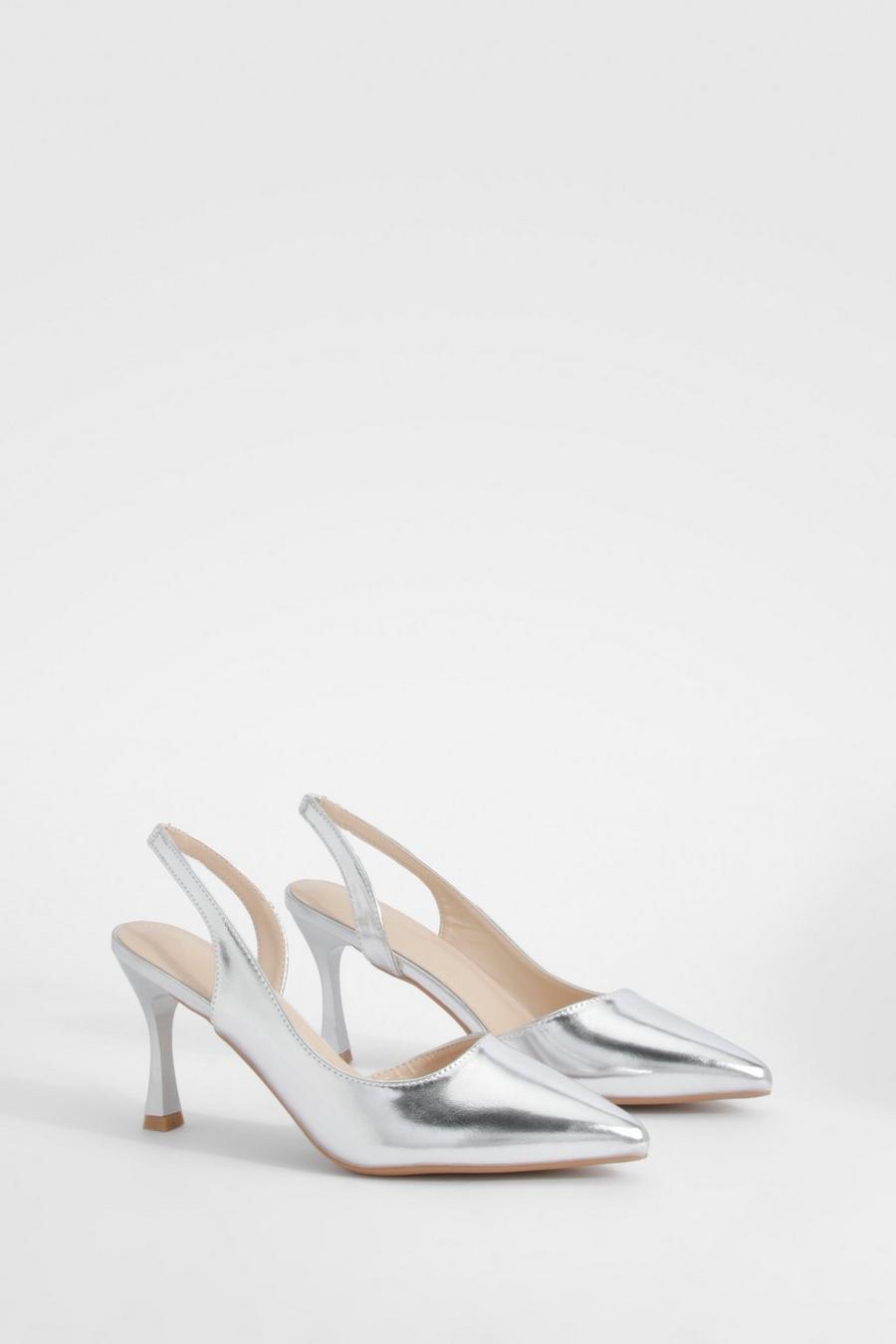 Chaussures métallisées asymétriques à talon, Silver