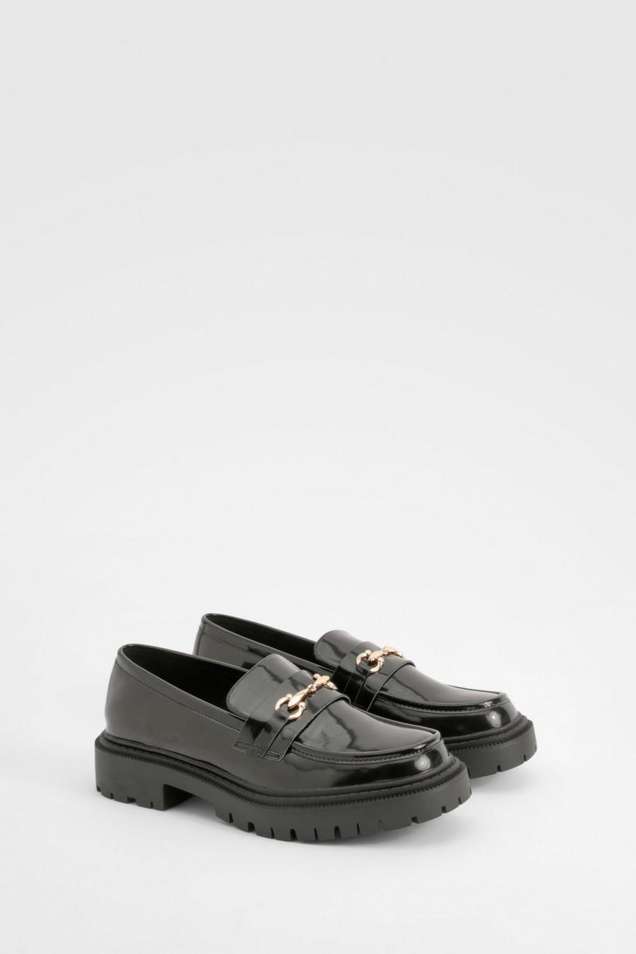 Black T Bar Patent Chunky Loafers     