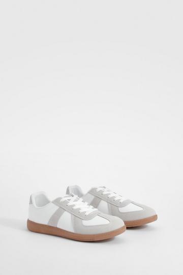 White Contrast Panel Flat Sneakers