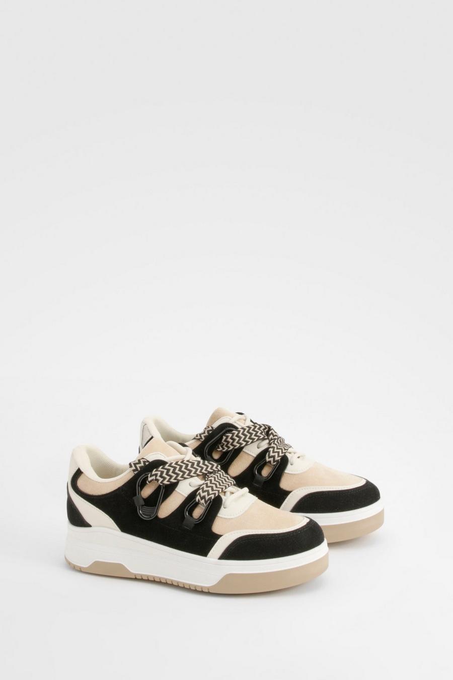 Black Chunky Contrast Lace Panel Trainers   