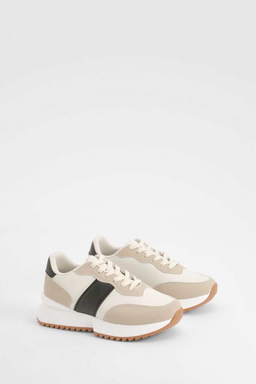 Beige Contrast Panel Sporty Sneakers image number 1