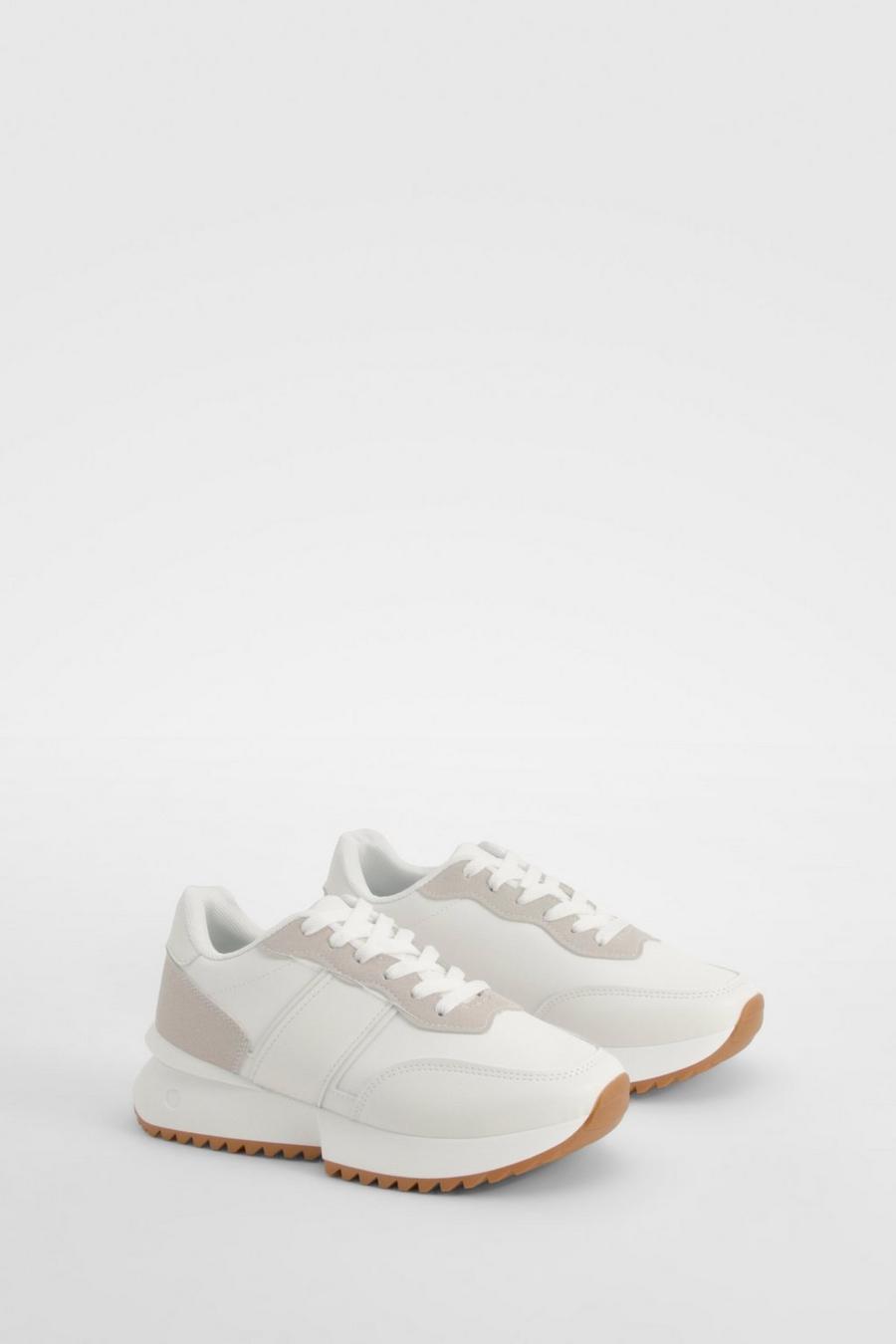 White Contrast Panel Sporty Sneakers image number 1
