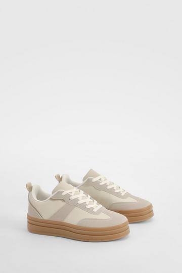 Grey Contrast Panel Flat Sneakers