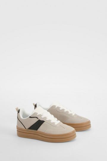 Contrast Panel Flat Sneakers beige