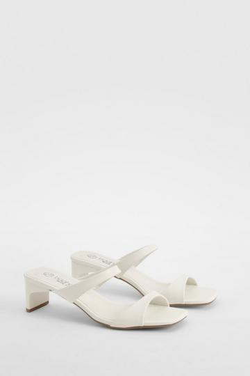 Wide Width Double Strap Low Heeled Mules white