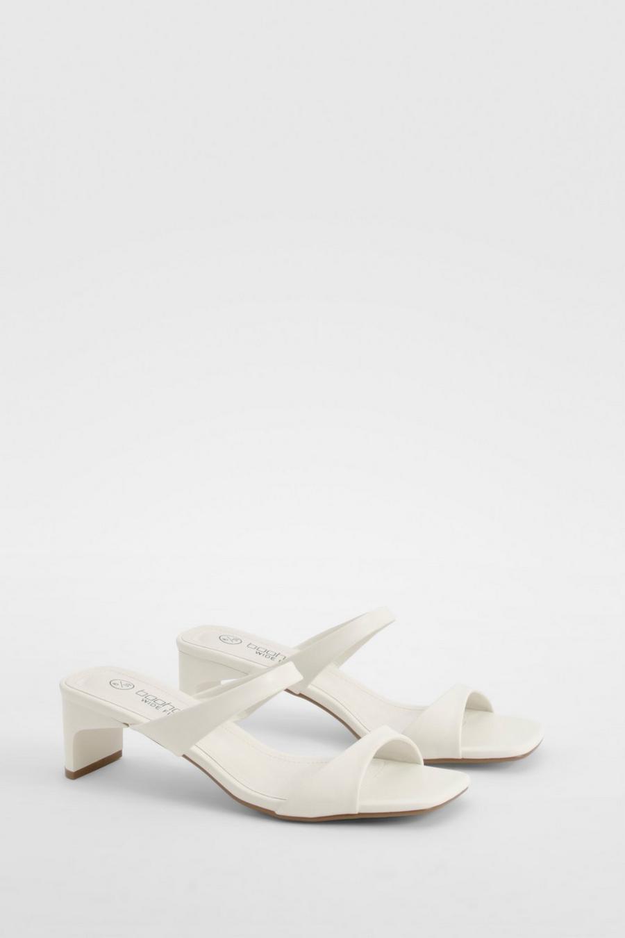White Wide Fit Double Strap Low Heeled Mules image number 1