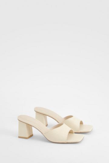 Tweed Block Heel Square Toe Heeled Mules cream