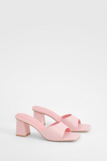 Tweed Block Heel Square Toe Heeled Mules pink