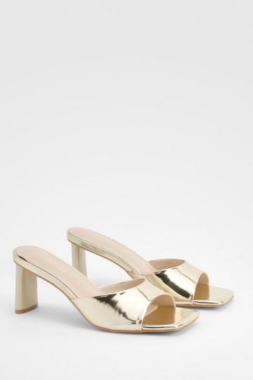 Gold Metallic Metallic Patent Flat Heeled Mules