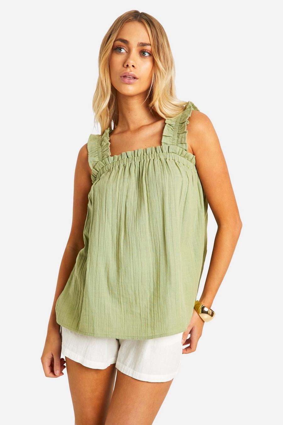Sage Textured Ruffle Strap Cami Top image number 1