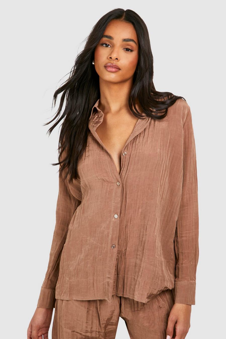 Taupe Tall Woven Textured Collared Shirt  image number 1
