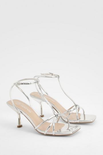 Knot Detail T Bar Mid Height Sandals silver