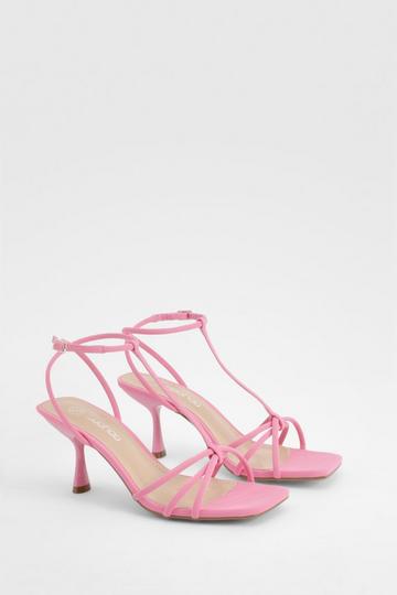 Knot Detail T Bar Mid Height Sandals pink