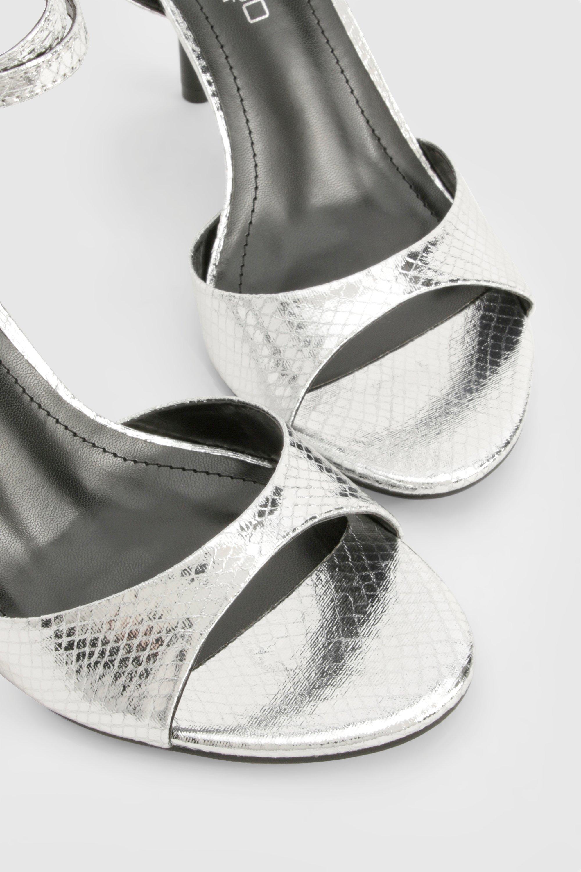 Wide Fit Metallic Snake 2 Part Heels boohoo