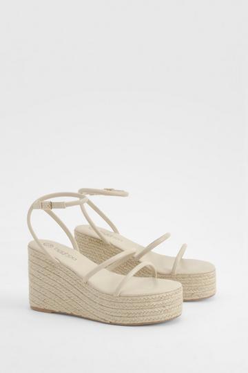 Cream White Wide Width Triple Strap Wedges