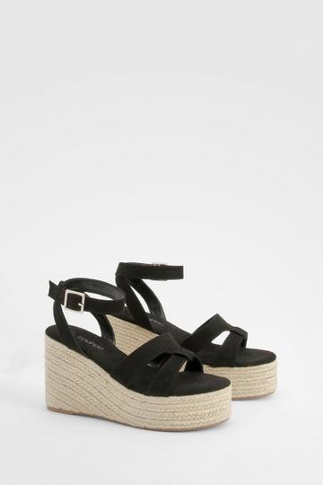 Wide Fit Woven Strap Wedges black