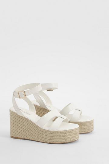 Wide Fit Woven Strap Wedges white