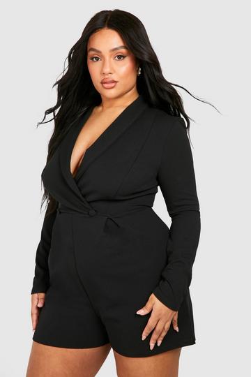 Plus Getailleerde Playsuit Met Reverskraag black