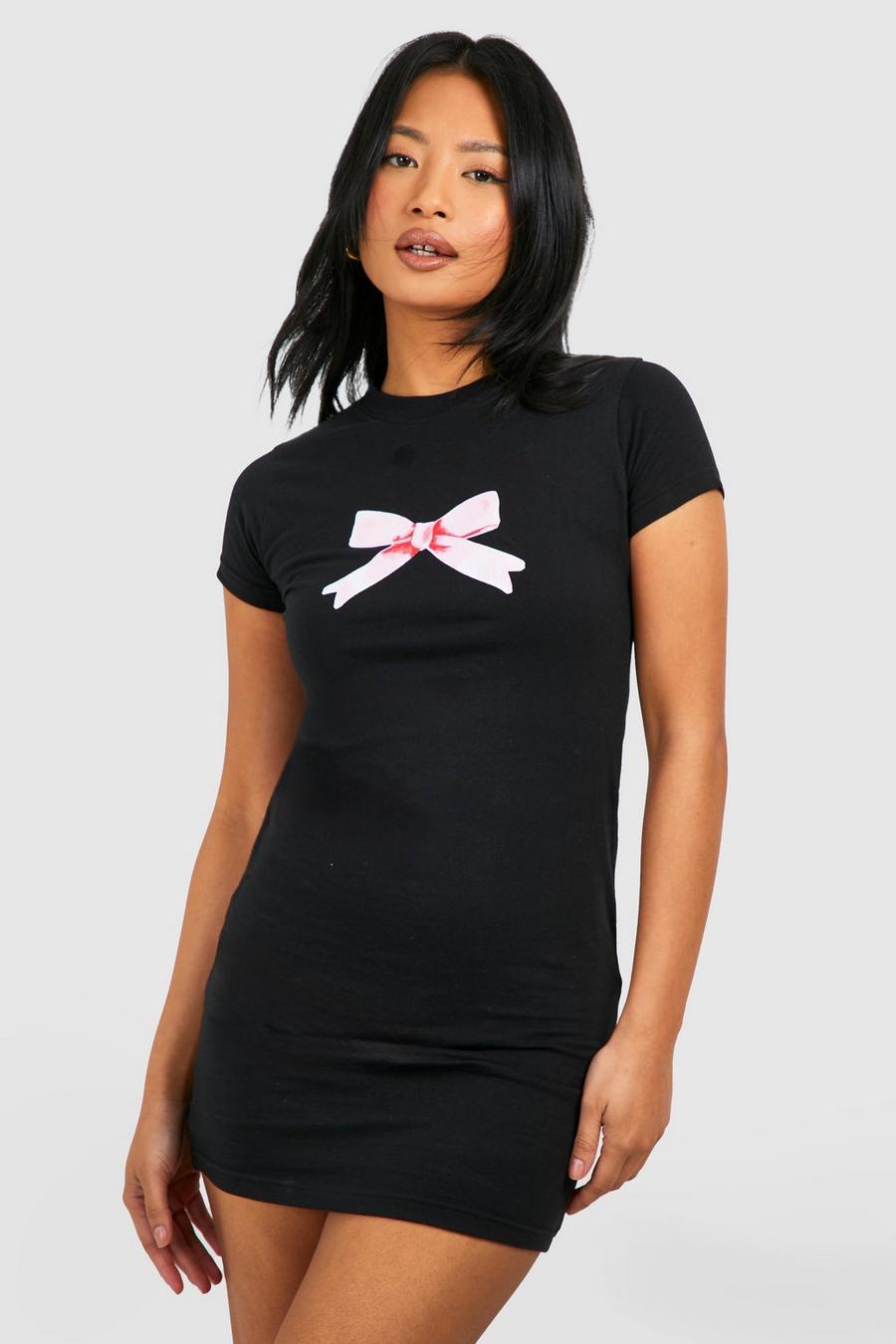 Black Petite Kort klänning med rosett image number 1