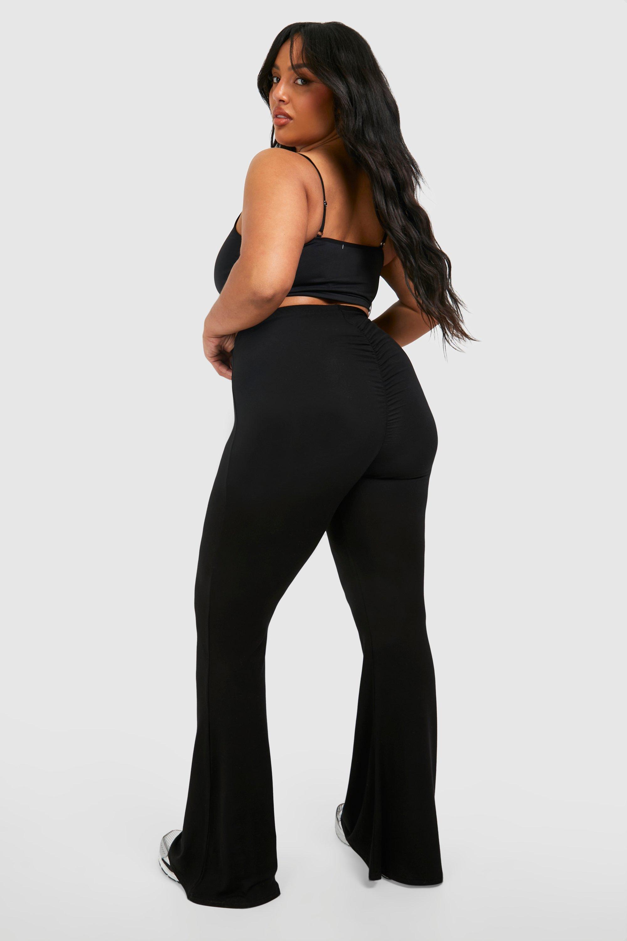 Plus High Waisted Ruched Bum Jersey Flared Trousers