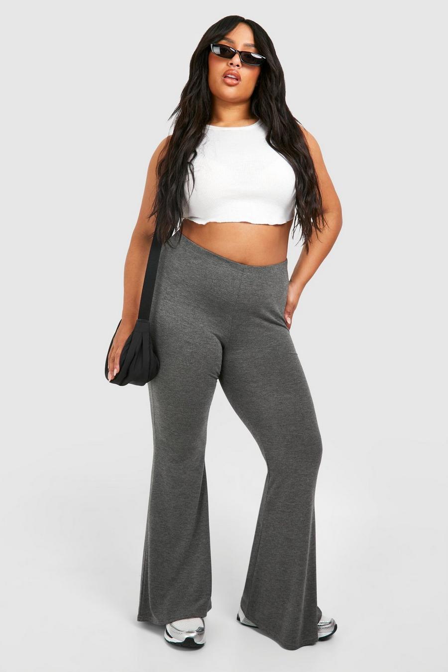 Charcoal Plus High Waisted Ruched Bum Jersey Knit Flared Pants image number 1