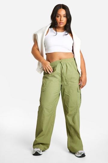 Plus Woven Drawstring Waist Pants khaki