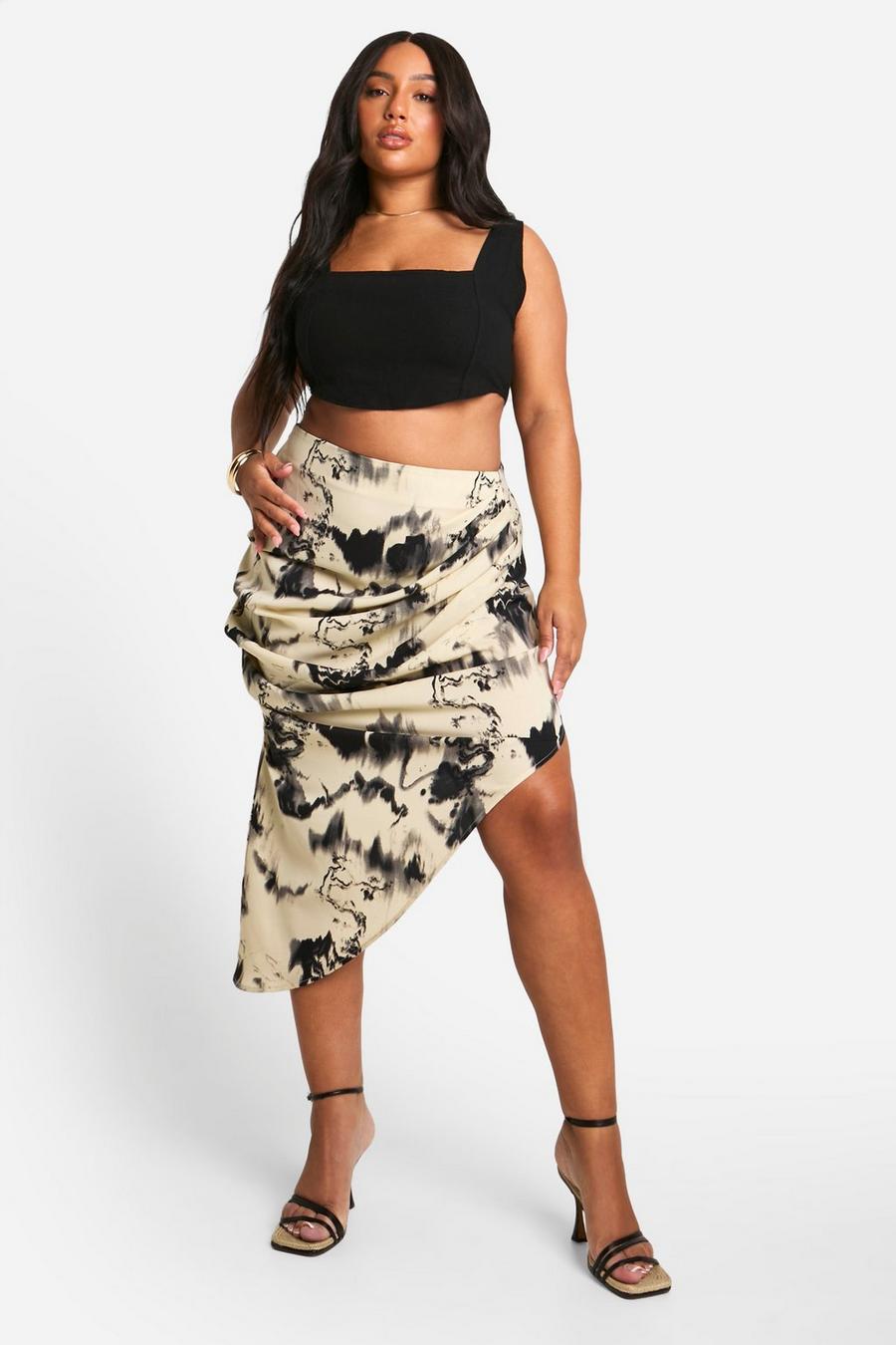 Mono Plus Woven Abstract Print Ruched Detail Midaxi Skirt  image number 1