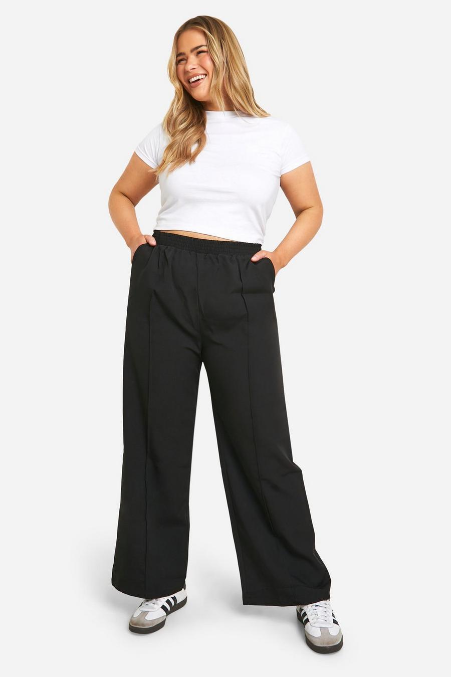 Grande taille - Pantalon large à coutures apparentes, Black image number 1