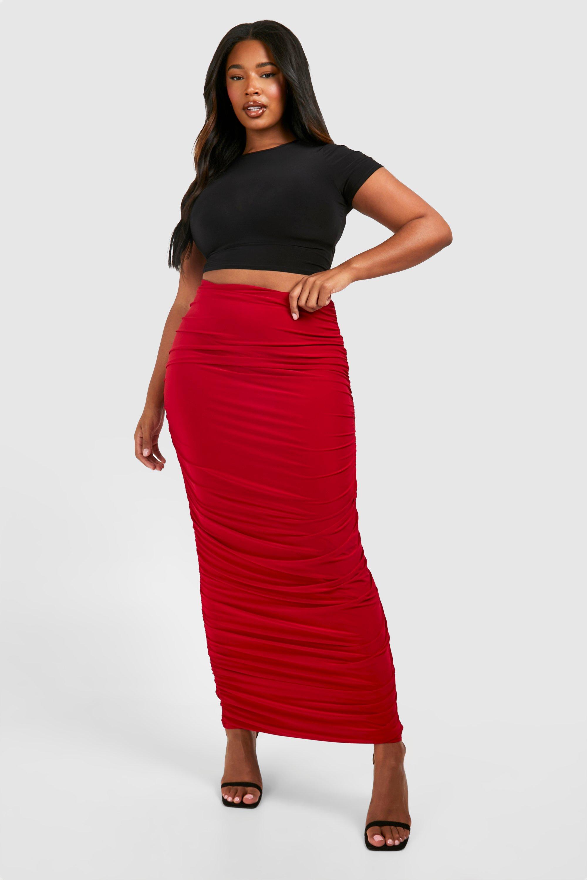 Boohoo red maxi skirt best sale