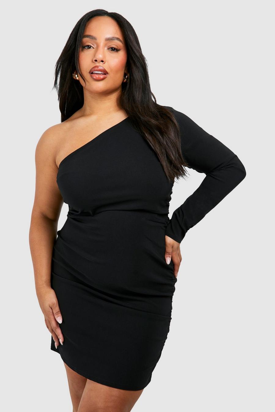 Black Plus Kort one shoulder-klänning med rysch image number 1