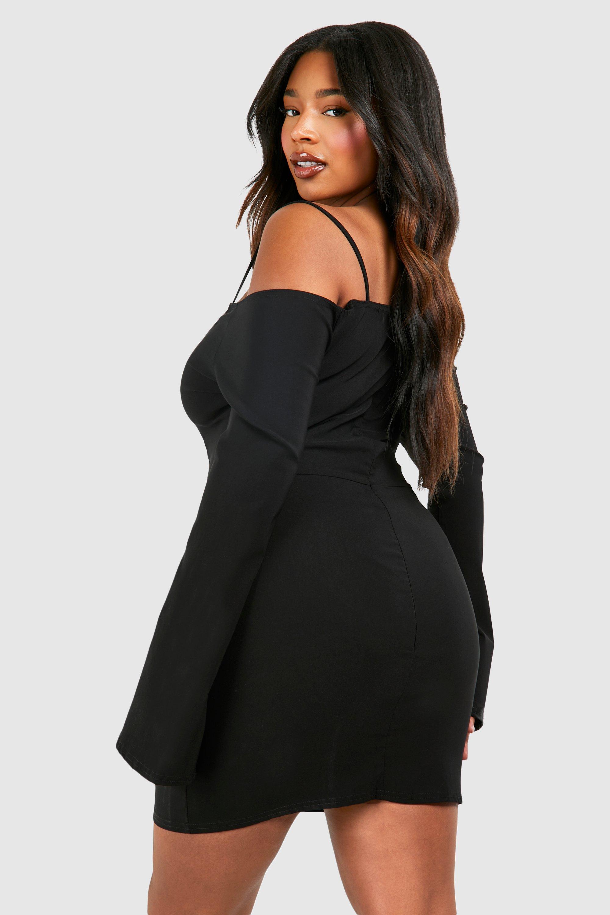 Grande taille Robe courte a epaules denudees et manches longues