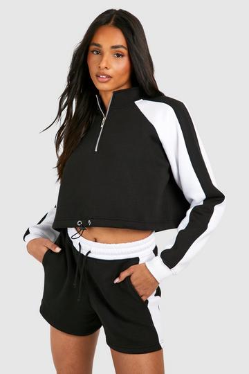 Black Tall Contrast Panel Short Tracksuit