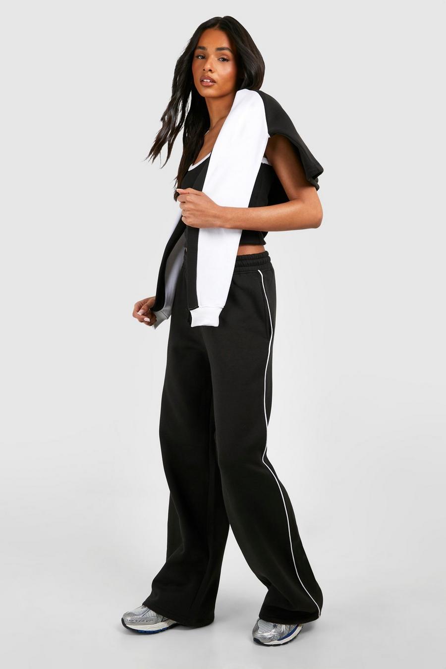 Black Tall Contrast Binding Wide Leg Tracksuit image number 1