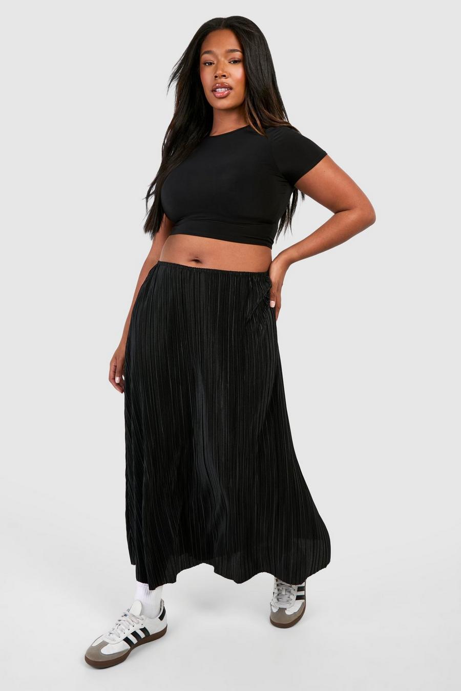 Black Plus Plisse Full Midi Skirt