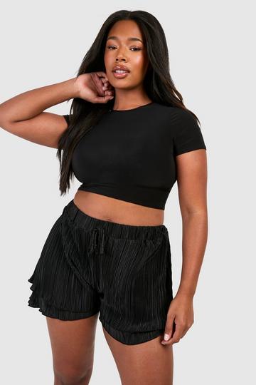 Plus Plisse Frill Hem Floaty Short black