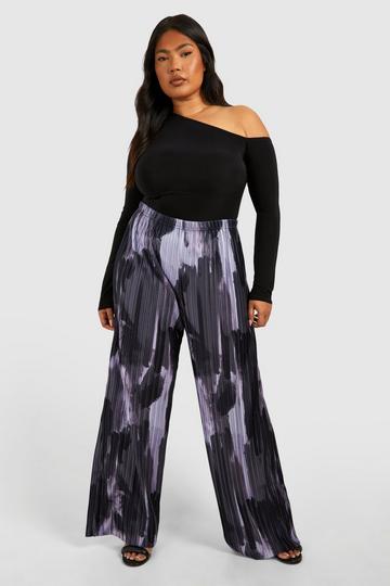 Plus Plisse Abstract Print Wide Leg Pants charcoal