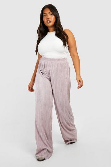 Plus Plisse Elasticated Waist Band Wide Leg Pants taupe