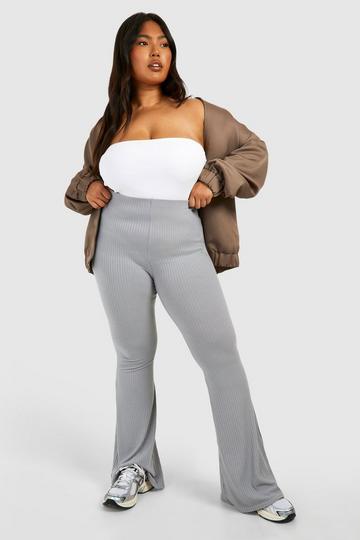 Plus Soft Rib Flared Pants steel