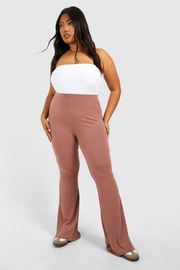 Plus Soft Rib Flared Pants mauve